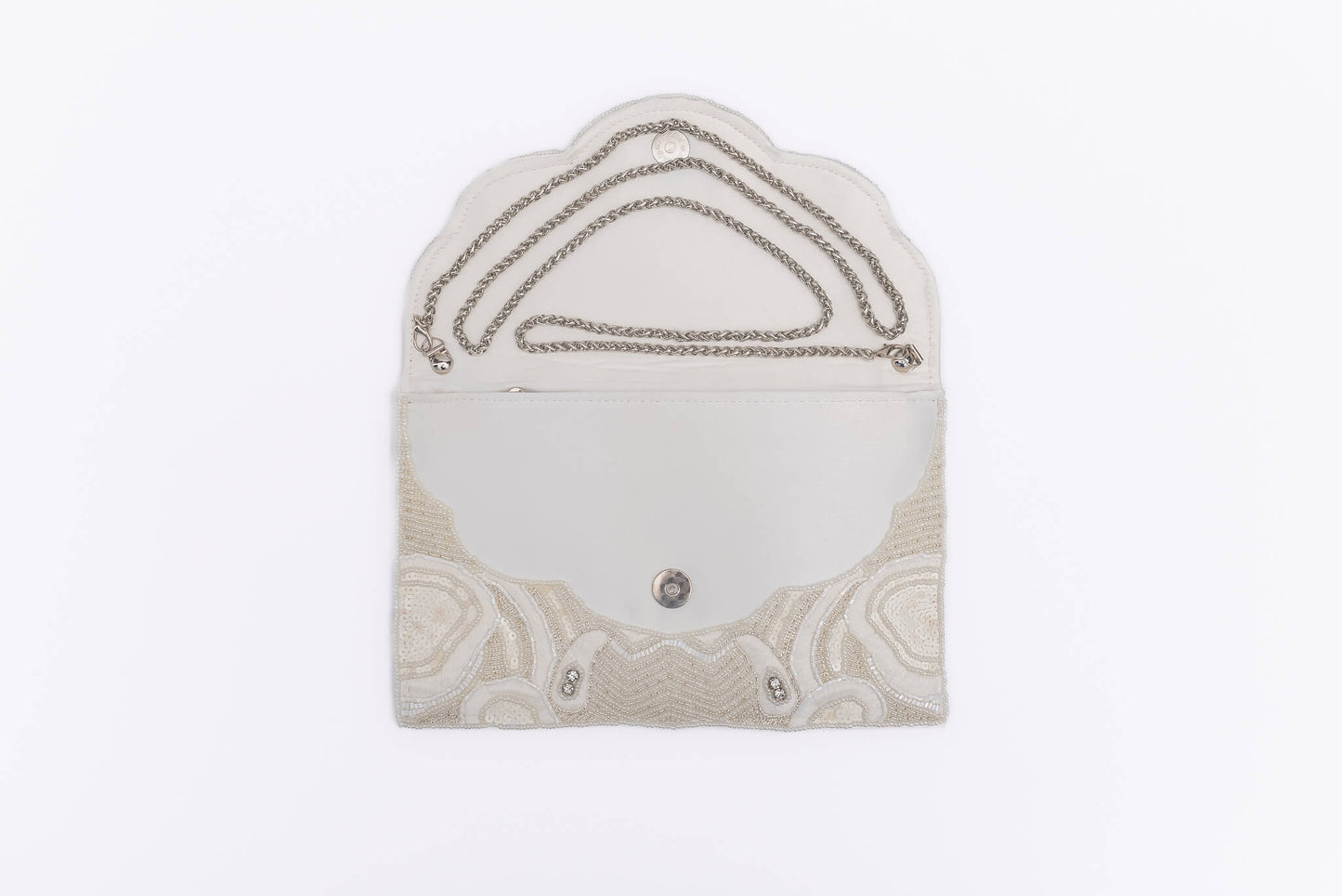 white hand beaded bag