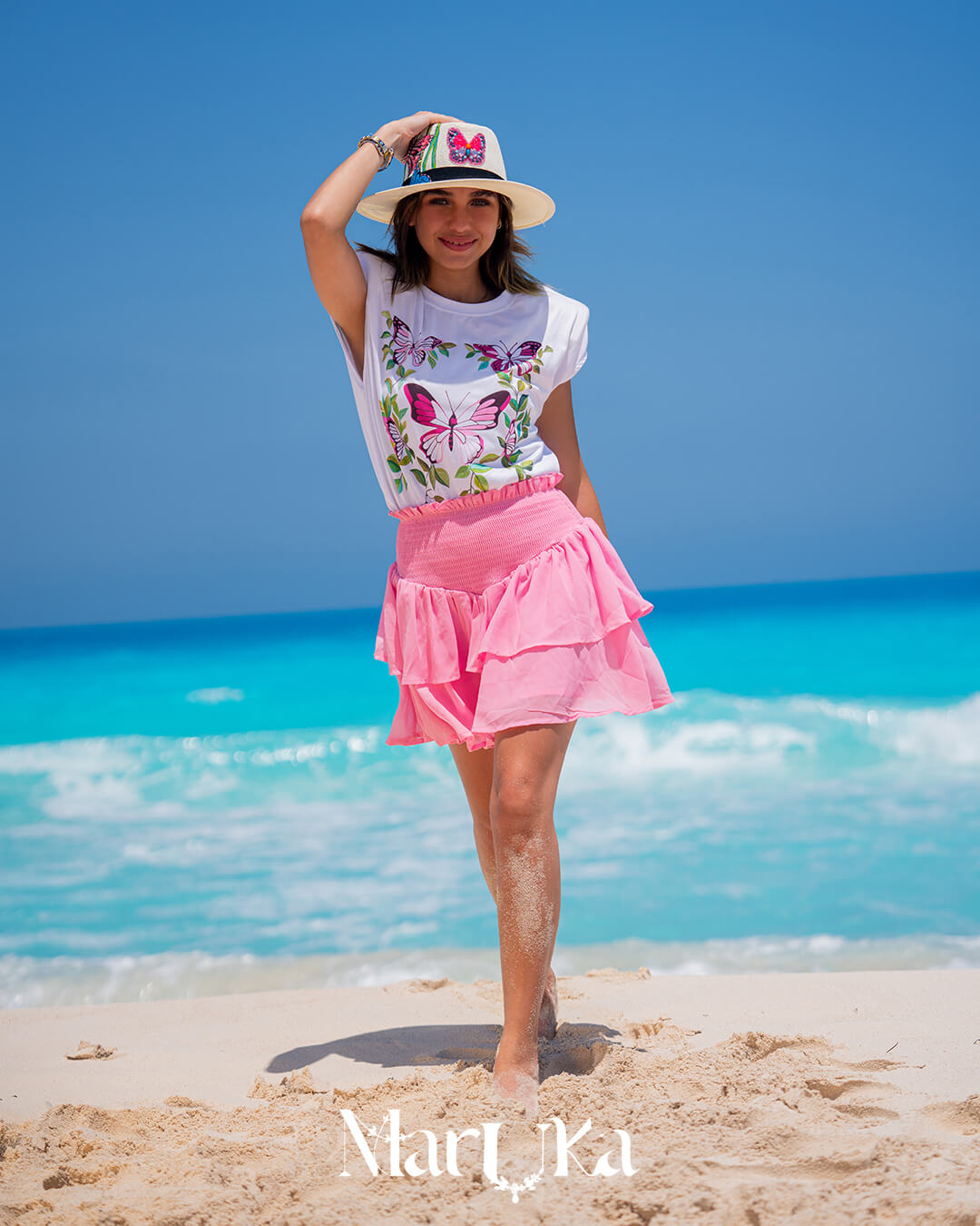 Pink butterfly shirt